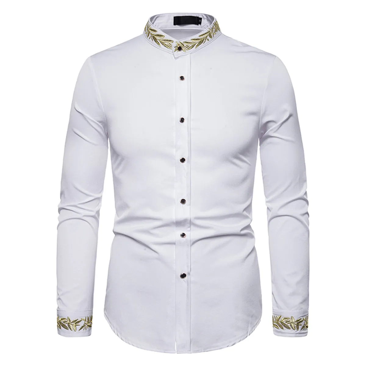 Chemise Homme Spring Royal Court Style Solid Floral Embroidered Solid Dress Shirts Slim Fit Casual Long Sleeve Shirts