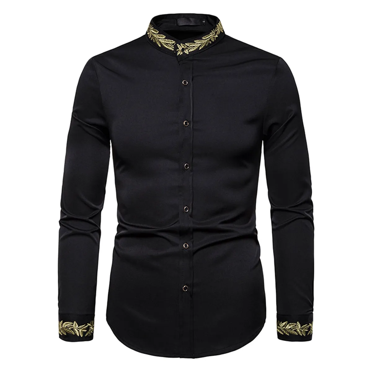 Chemise Homme Spring Royal Court Style Solid Floral Embroidered Solid Dress Shirts Slim Fit Casual Long Sleeve Shirts