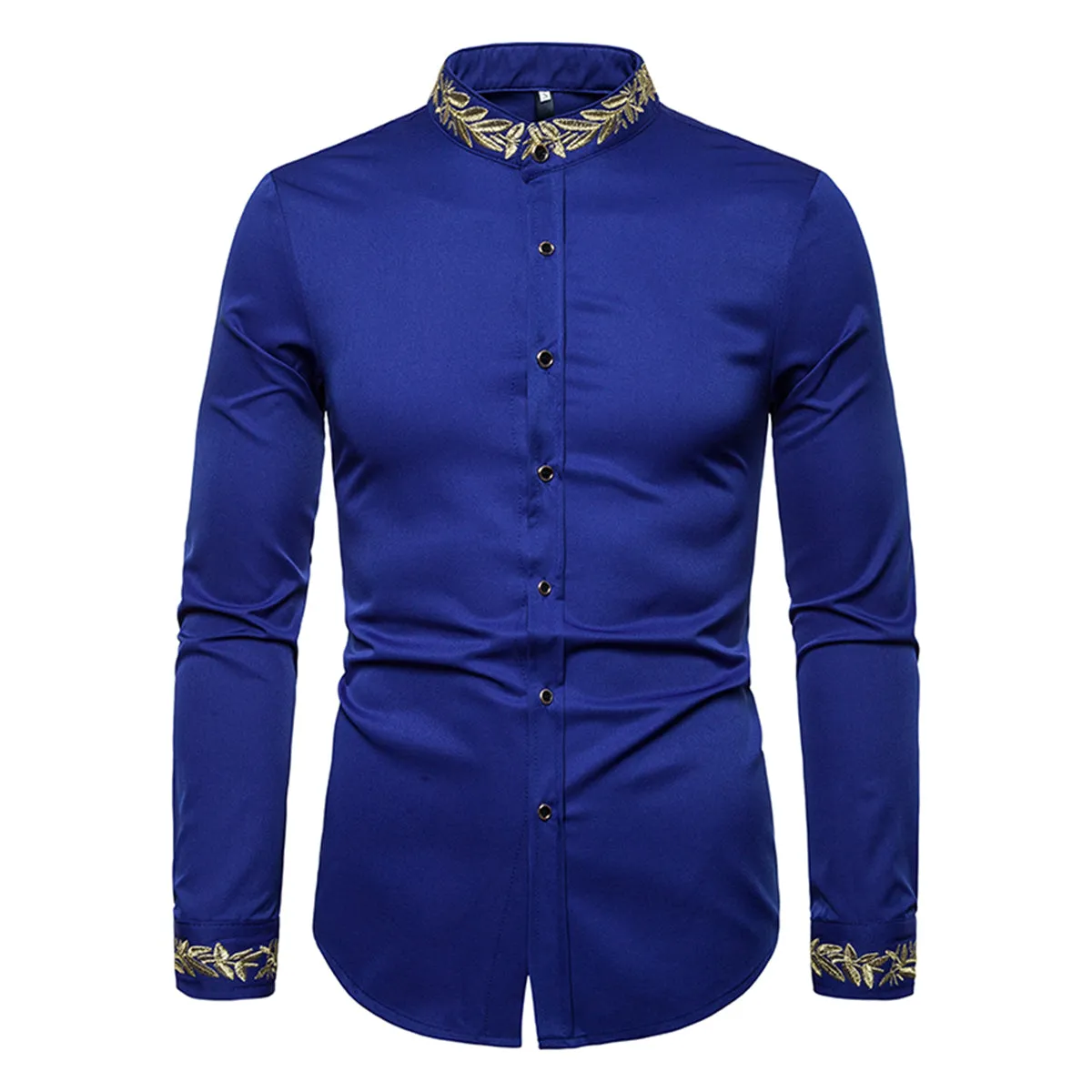 Chemise Homme Spring Royal Court Style Solid Floral Embroidered Solid Dress Shirts Slim Fit Casual Long Sleeve Shirts