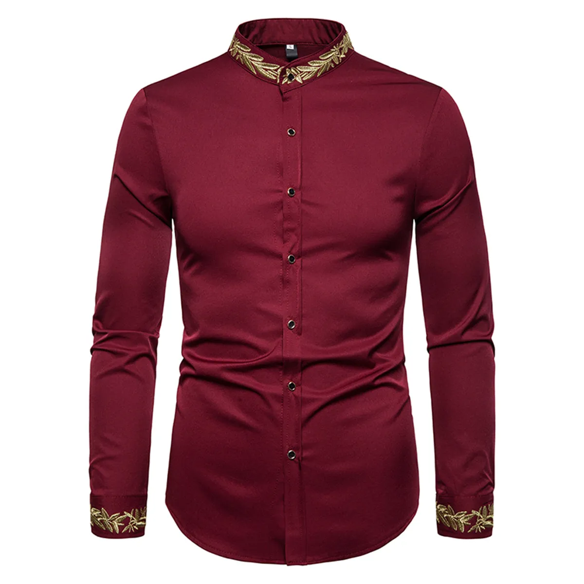 Chemise Homme Spring Royal Court Style Solid Floral Embroidered Solid Dress Shirts Slim Fit Casual Long Sleeve Shirts