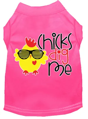 Chicks Dig Me Screen Print Dog Shirt Bright Pink Xxxl