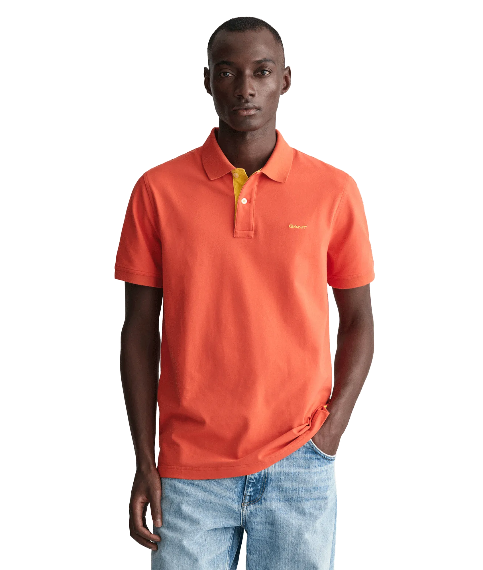 Contrast Piqué Polo Shirt - Orange