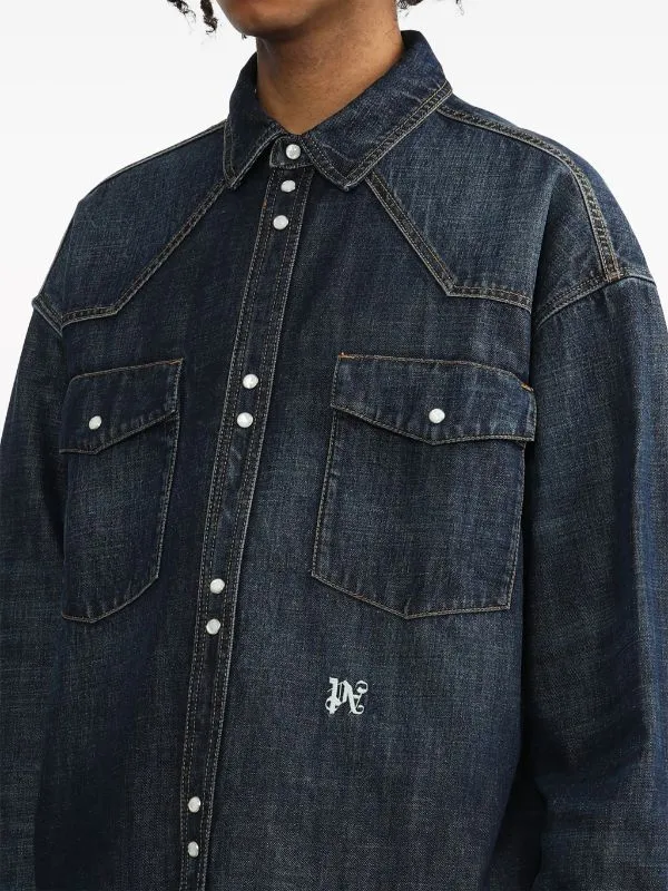 DW MONOGRAM LOGO-EMBROIDERED DENIM SHIRT