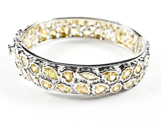 Elegant Yellow Color Mix Shape CZ Design Brass Bracelet