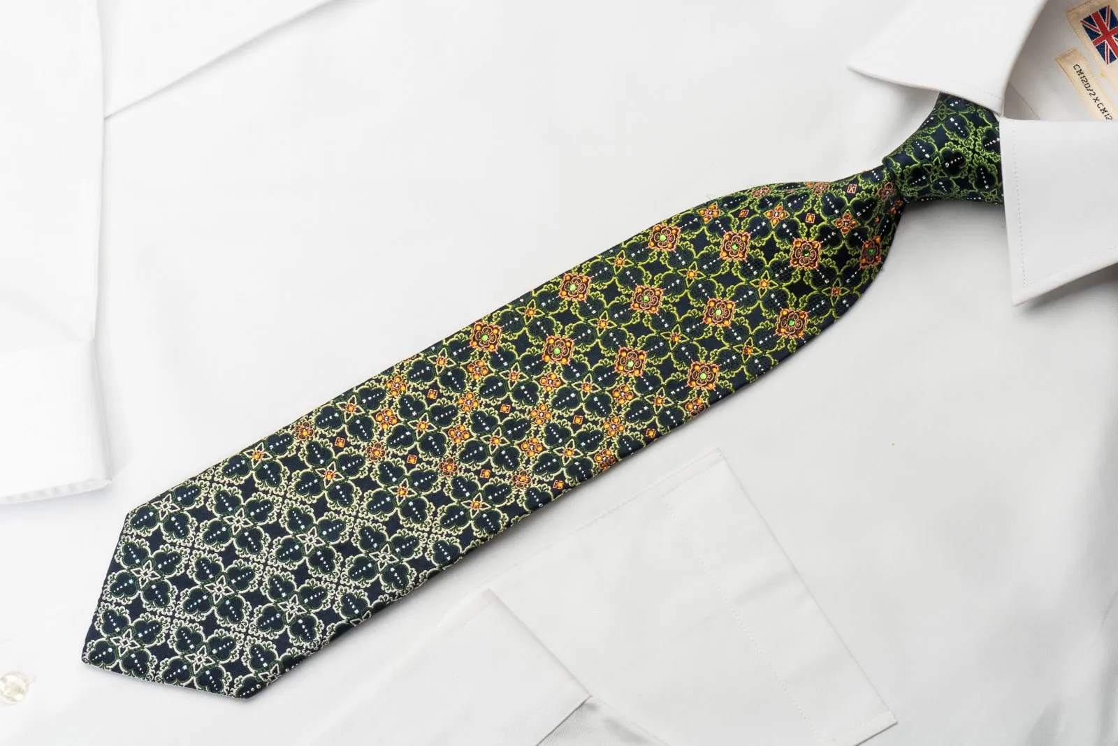 Elle Homme Rhinestone Necktie Green Marrakesh On Dark Blue With Silver Sparkles