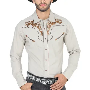 Embroidered Khaki Western Shirt