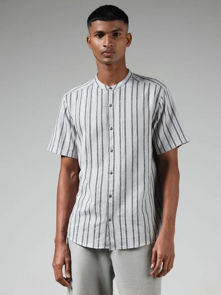 ETA Grey Striped Cotton Resort-Fit Shirt