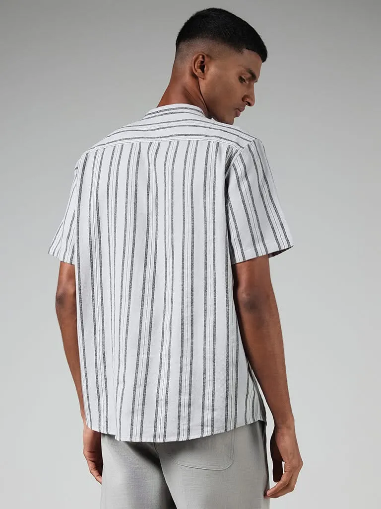 ETA Grey Striped Cotton Resort-Fit Shirt