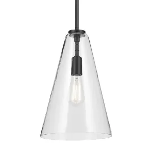 Everly 15" 1-Light Cone Pendant Light with Clear Glass, Black Finish