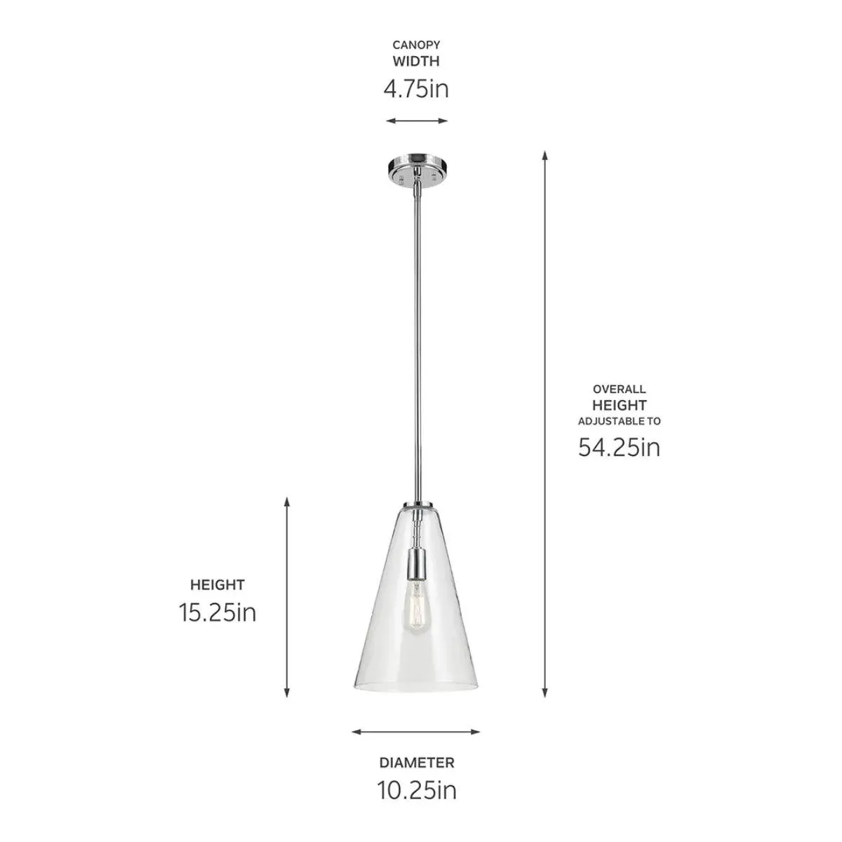 Everly 15" 1-Light Cone Pendant Light with Clear Glass, Chrome Finish