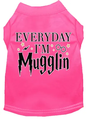 Everyday I'm Mugglin Screen Print Dog Shirt Bright Pink Med