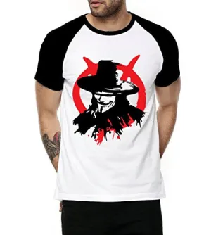 Fanideaz Mens Round Neck Half Sleeve Raglan Fancy V for Vendetta Premium Cotton Tshirt_Black_L