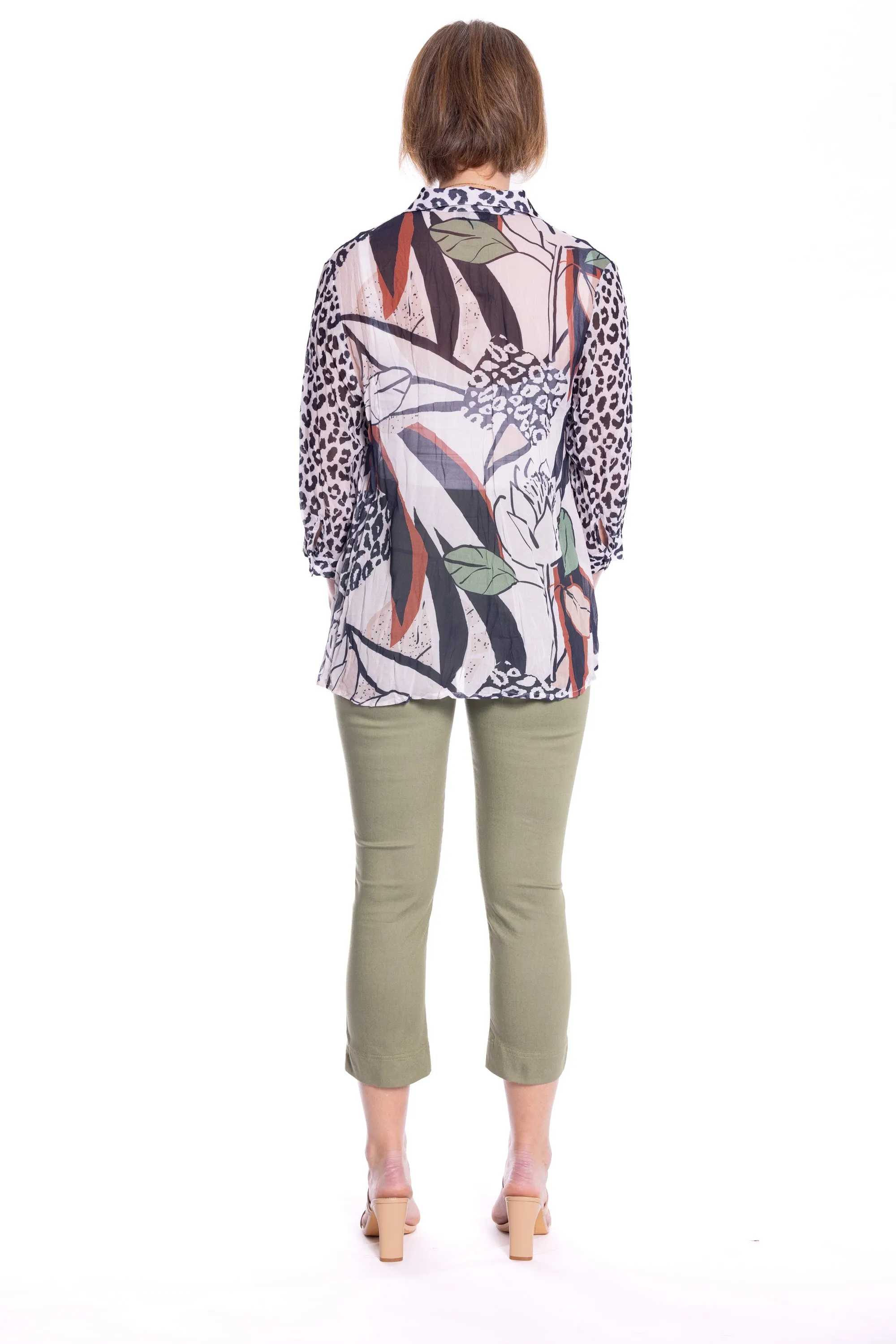 Georgette Shirt by  Café Latte - Natural Collage Print