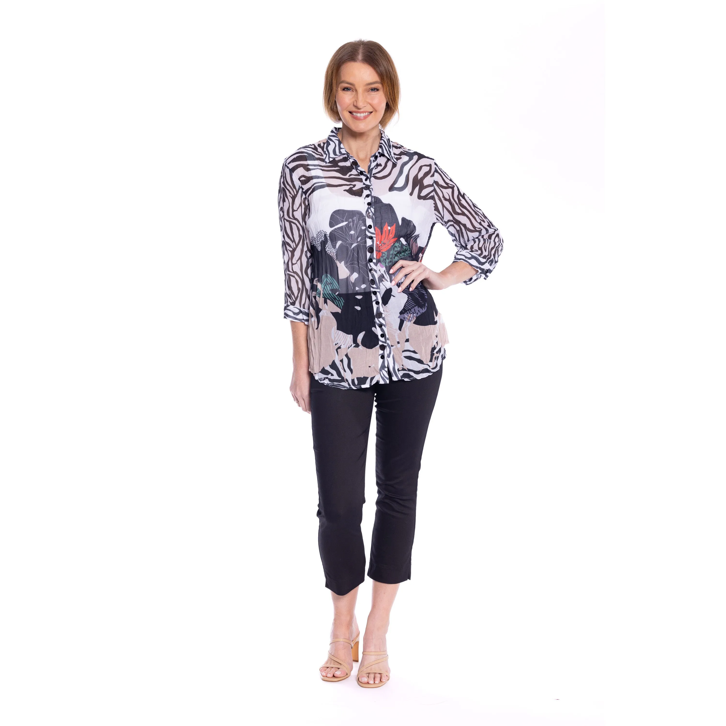 Georgette Shirt by  Café Latte - Zebra Abstract Print