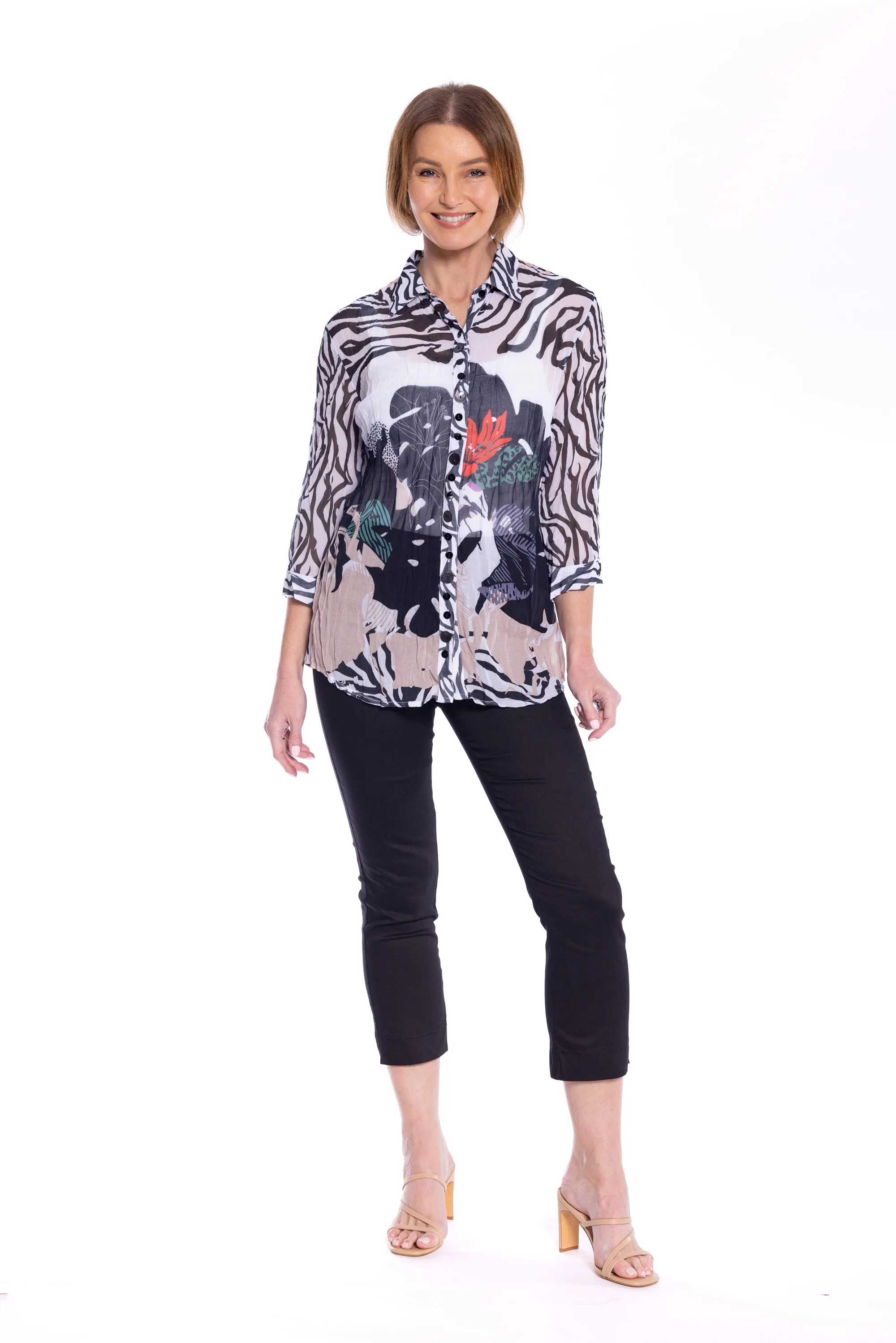 Georgette Shirt by  Café Latte - Zebra Abstract Print