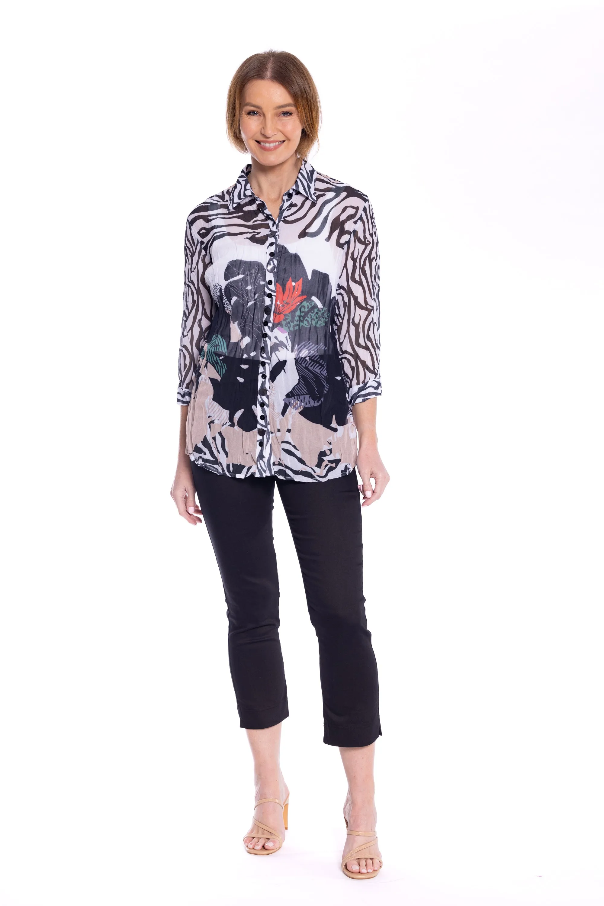 Georgette Shirt by  Café Latte - Zebra Abstract Print