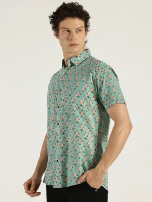 Good Vibes Block Printed Halfsleeves Cotton Shirt