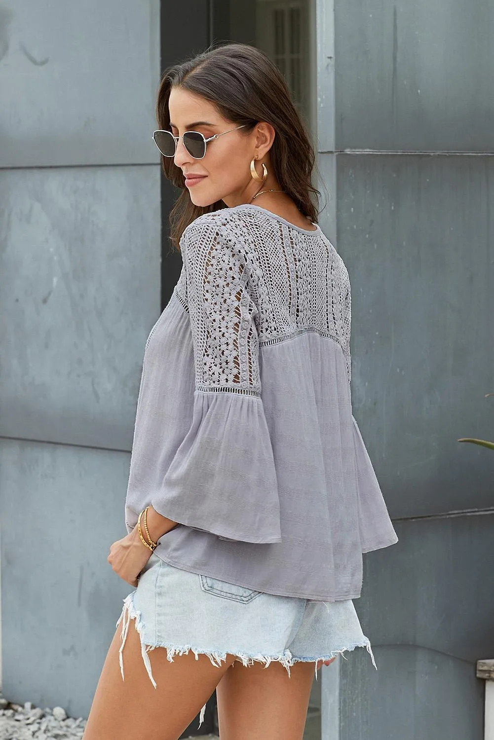 Gray The Du Jour Hollow Out Crochet Blouse