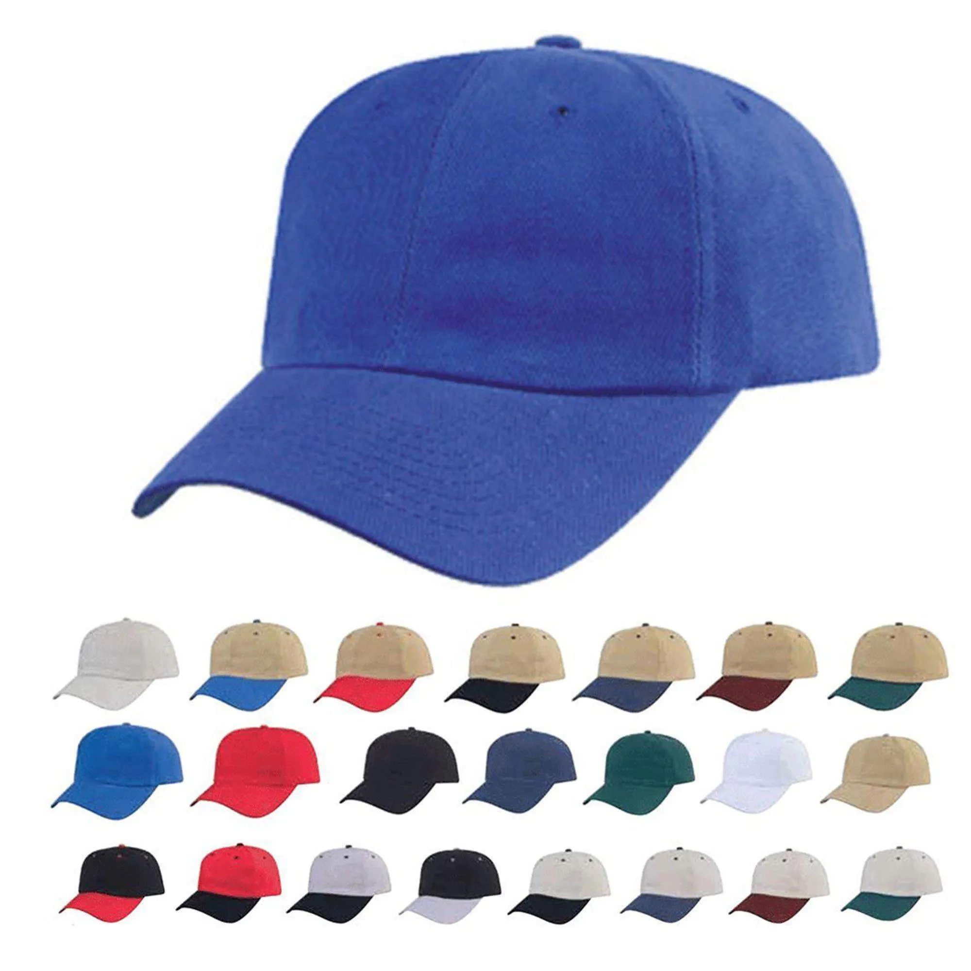 Heavy Brushed Cotton Low Crown 6 Panel Baseball Hats Caps Solid Two Tone