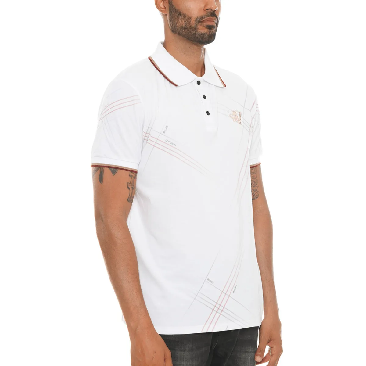 Italian Print Collared Polo Shirt