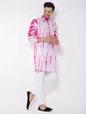 Jashvi Men's Pink And White Cotton Kurta Pyjama Set