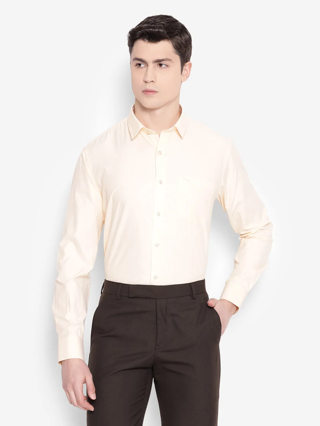 JUMP USA Men Beige Solid PolyCotton Formal Shirts