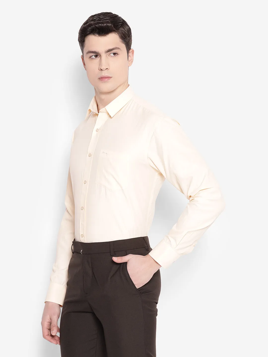 JUMP USA Men Beige Solid PolyCotton Formal Shirts