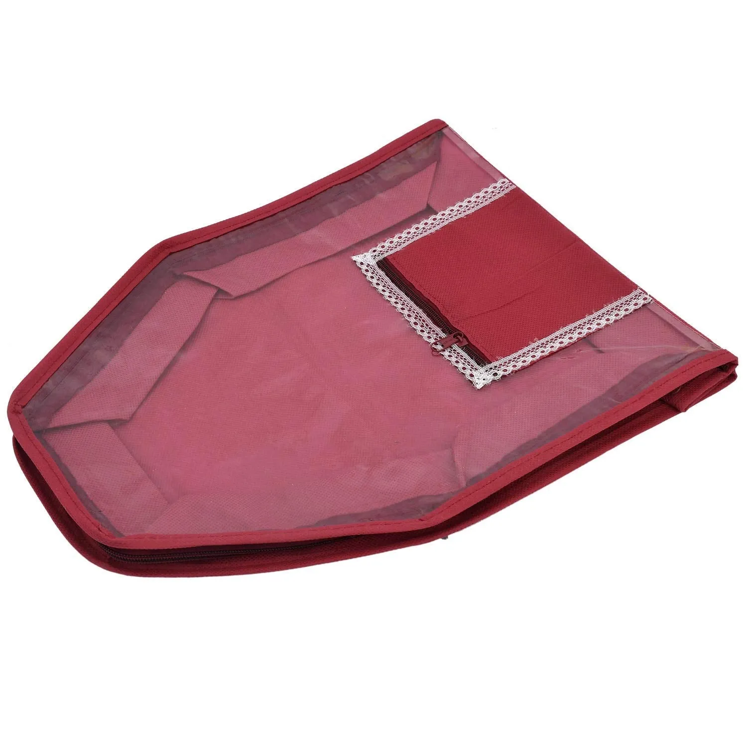 Kuber Industries 3 Piece Non Woven Blouse Cover with Front Transparent Window with Attached Pocket Set (Maroon)