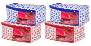 Kuber Industries Dot Printed Foldable, Lightweight Non-Woven Blouse Cover/Organizer With Tranasparent Window- Pack of 4 (Blue & Pink)-46KM0313