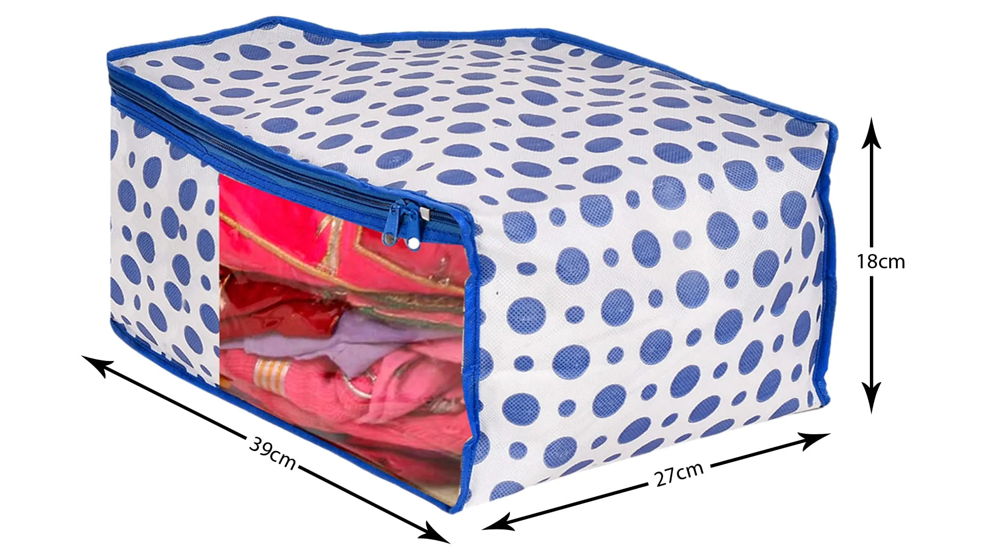 Kuber Industries Dot Printed Foldable, Lightweight Non-Woven Blouse Cover/Organizer With Tranasparent Window- Pack of 6 (Blue)-46KM0309