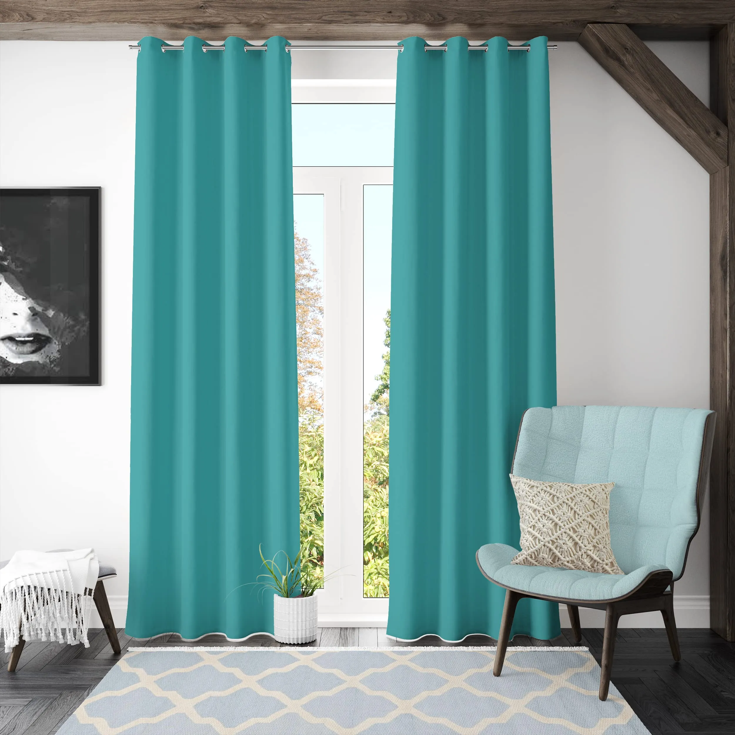 Kuber Industries Polyester Decorative 5 Feet Window Curtain Darkening Blackout|Drapes Curtain with 8 Eyelet for Home & Office (Aqua)