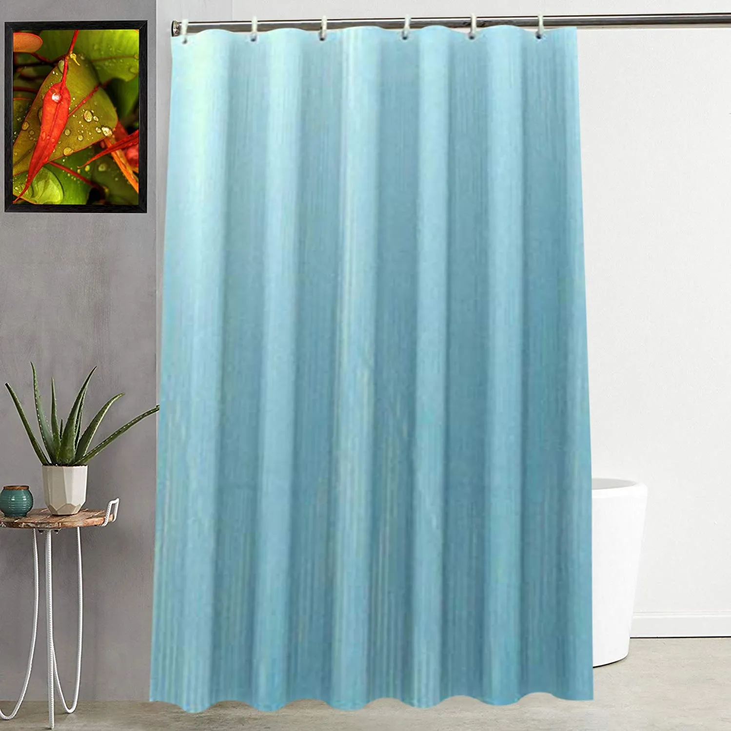 Kuber Industries PVC Self Lining Design Shower Curtain with 8 Hooks (CTKTC14650, Sky Blue, 7 Feet)