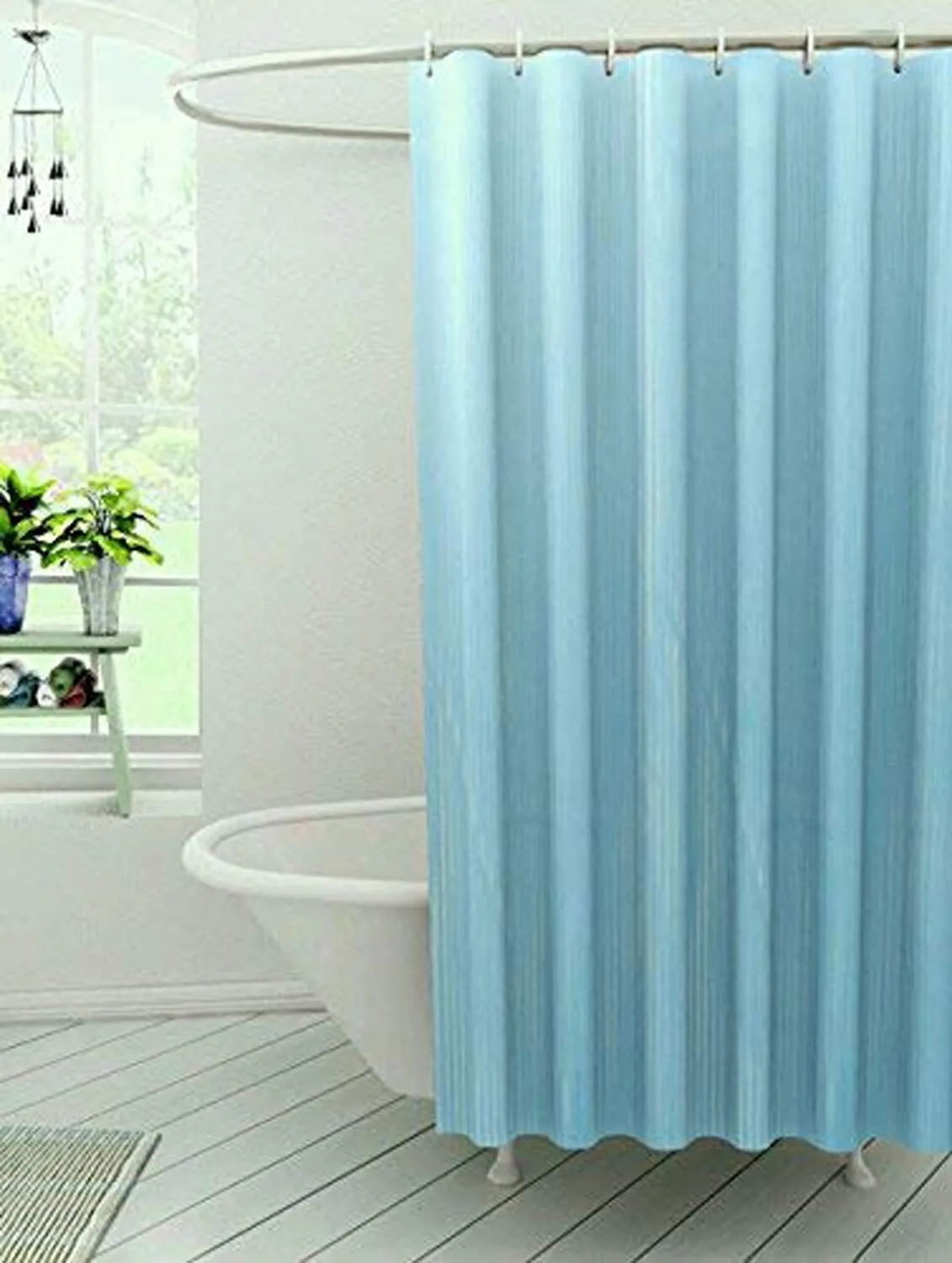 Kuber Industries PVC Self Lining Design Shower Curtain with 8 Hooks (CTKTC14650, Sky Blue, 7 Feet)