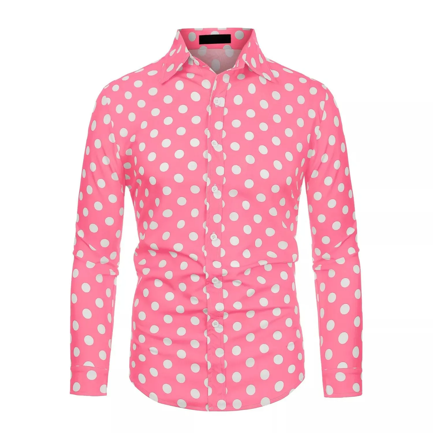 Lars Amadeus Men's Polka Dot Print Long Sleeve Slim Button Down Dress Shirt , light pink