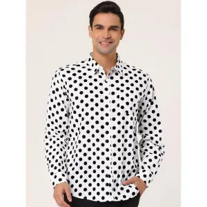 Lars Amadeus Men's Polka Dot Print Long Sleeve Slim Button Down Dress Shirt , light pink