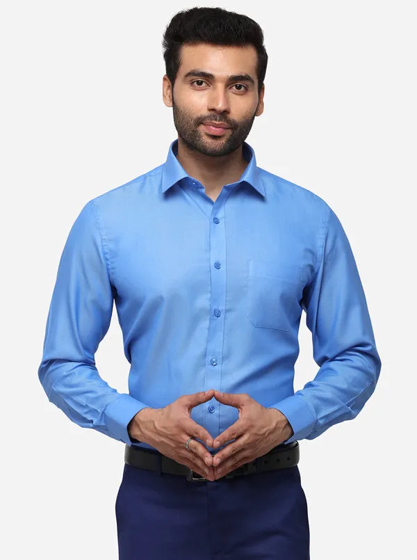 Light Blue Printed Regular Fit Formal Shirt | Greenfibre