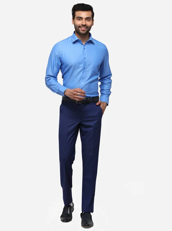 Light Blue Printed Regular Fit Formal Shirt | Greenfibre