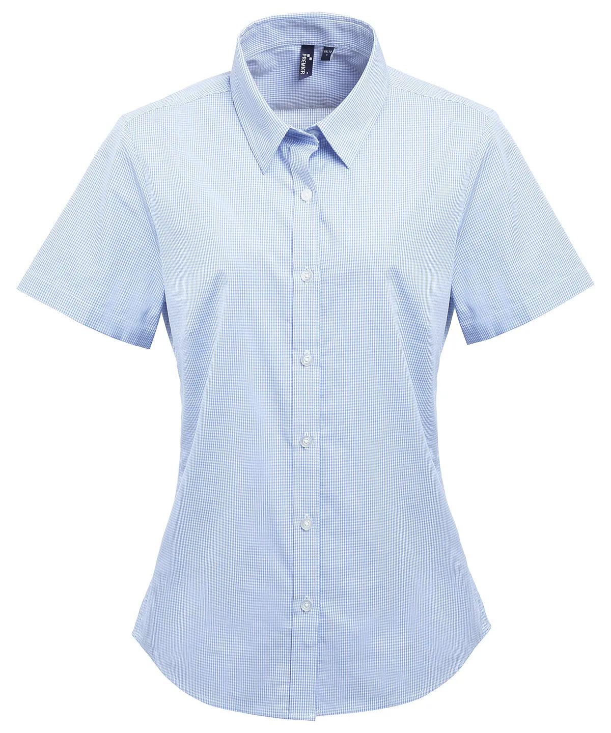 Light Blue/White - Women's Microcheck (Gingham) short sleeve cotton shirt