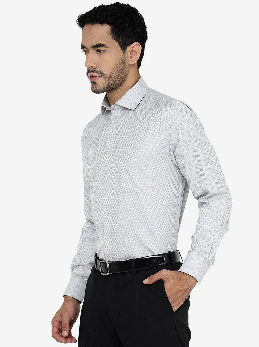 Light Grey Printed Regular Fit Formal Shirt | Greenfibre