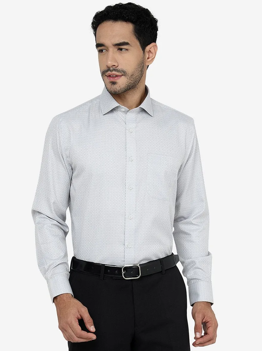 Light Grey Printed Regular Fit Formal Shirt | Greenfibre