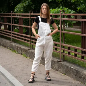 Linen Pinafore Jumpsuit Nicci Pure White