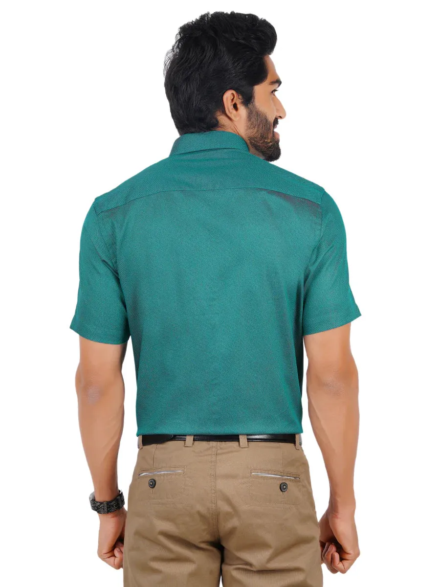 Lovely Teal Blue Color Half Sleeve Silk Plain Shirt  For Men