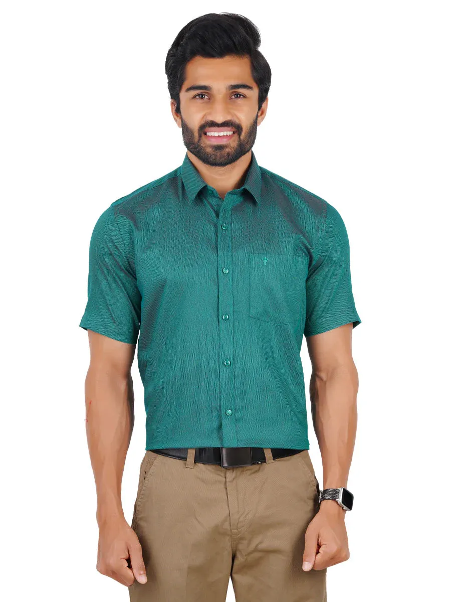 Lovely Teal Blue Color Half Sleeve Silk Plain Shirt  For Men