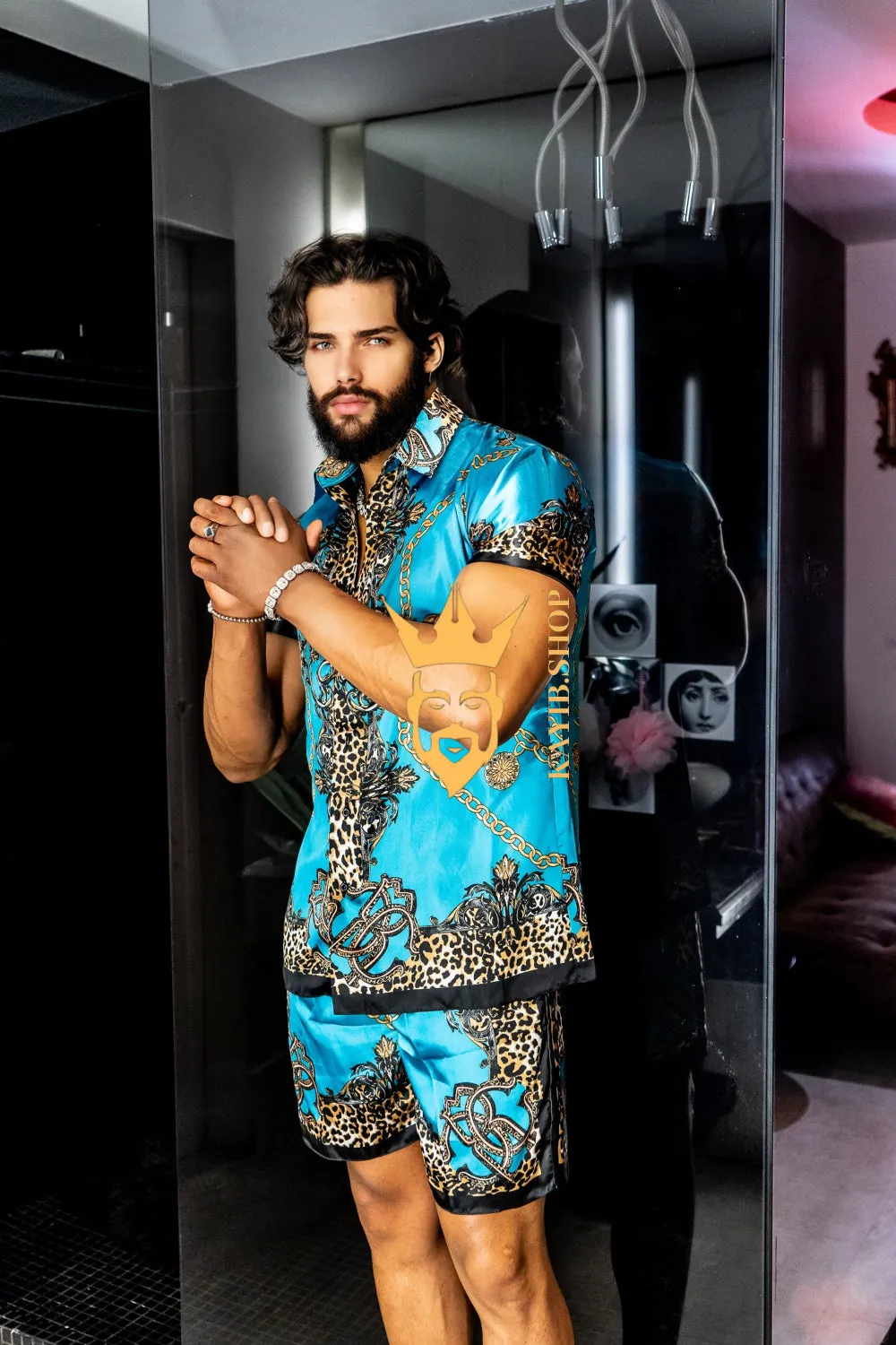 Luxurious Barocco Print Set - The Ultimate Summer Beachwear Silk Outfit for Men