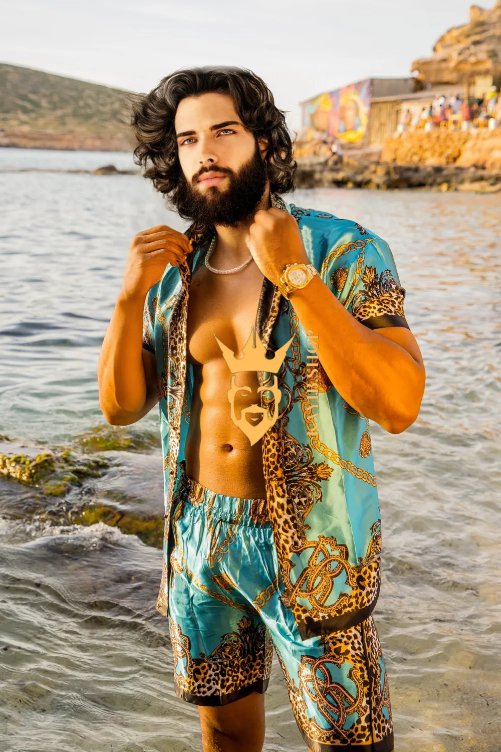 Luxurious Barocco Print Set - The Ultimate Summer Beachwear Silk Outfit for Men