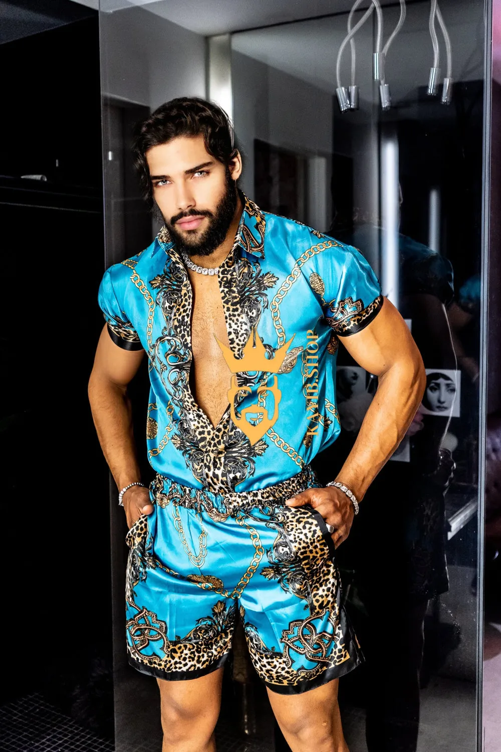 Luxurious Barocco Print Set - The Ultimate Summer Beachwear Silk Outfit for Men