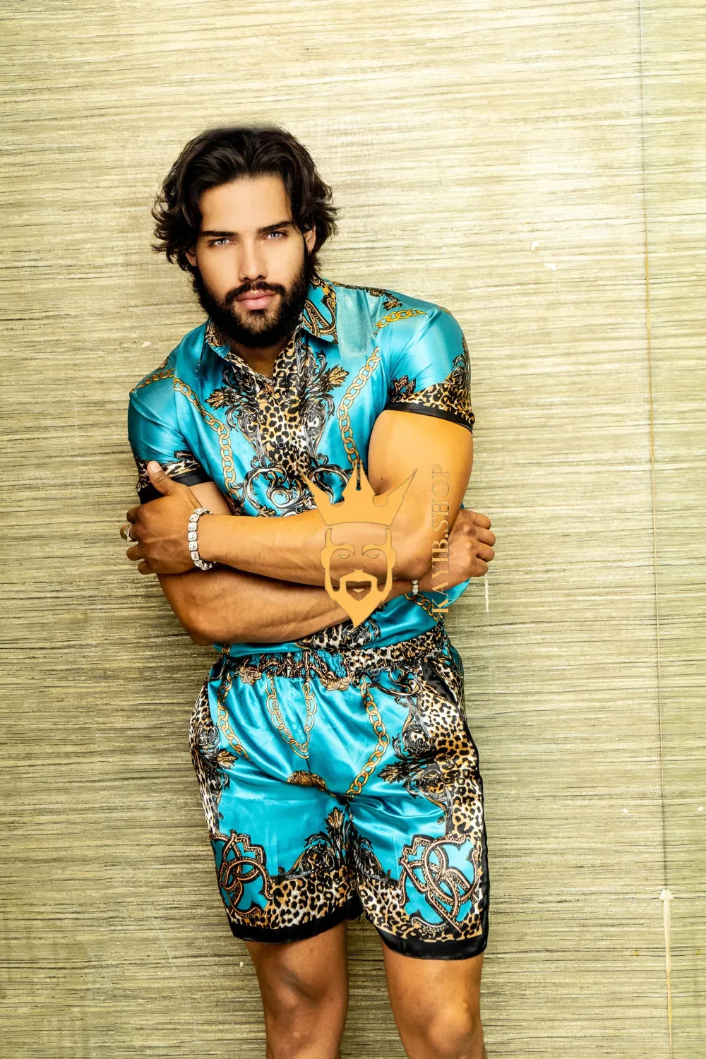 Luxurious Barocco Print Set - The Ultimate Summer Beachwear Silk Outfit for Men