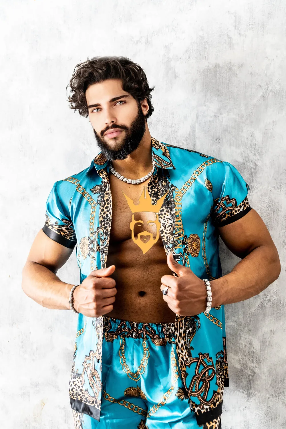 Luxurious Barocco Print Set - The Ultimate Summer Beachwear Silk Outfit for Men