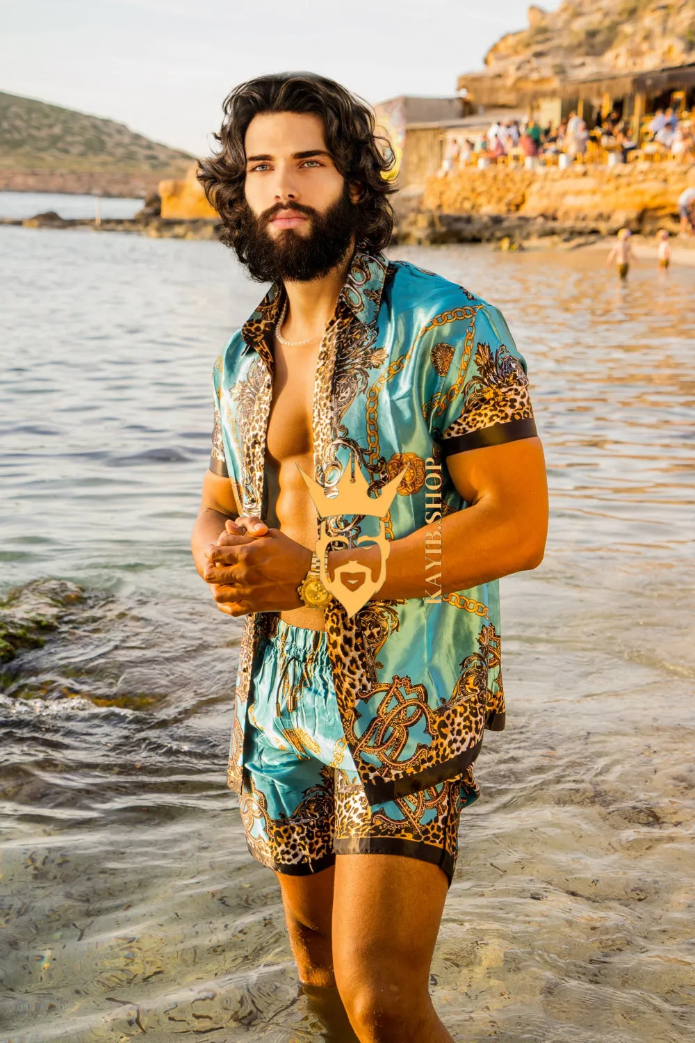 Luxurious Barocco Print Set - The Ultimate Summer Beachwear Silk Outfit for Men