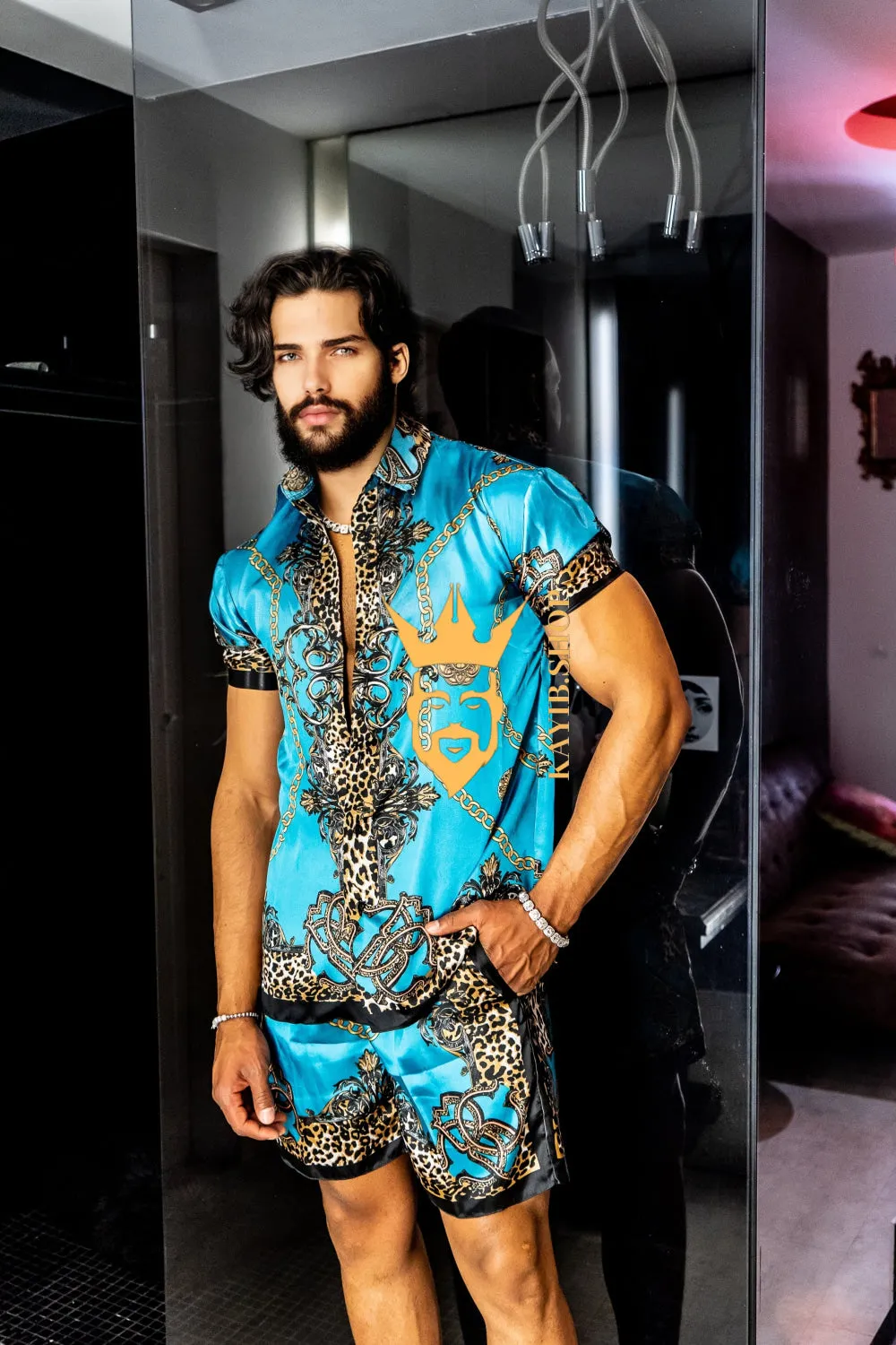 Luxurious Barocco Print Set - The Ultimate Summer Beachwear Silk Outfit for Men